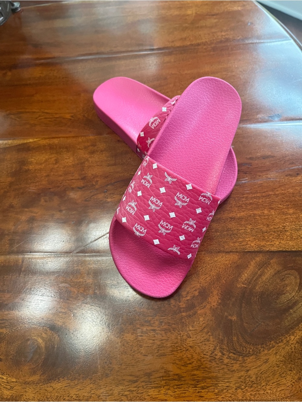 MCM Hot Pink Logo Slide Sandals